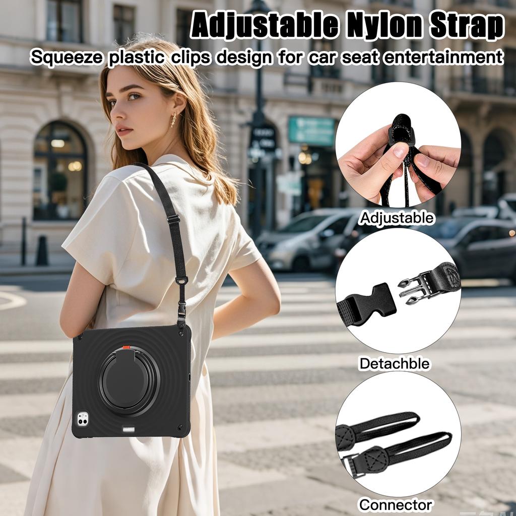 For iPad Pro 13 (2024) Case with Shoulder Strap Kickstand PC+Silicone+TPU Tablet Cover