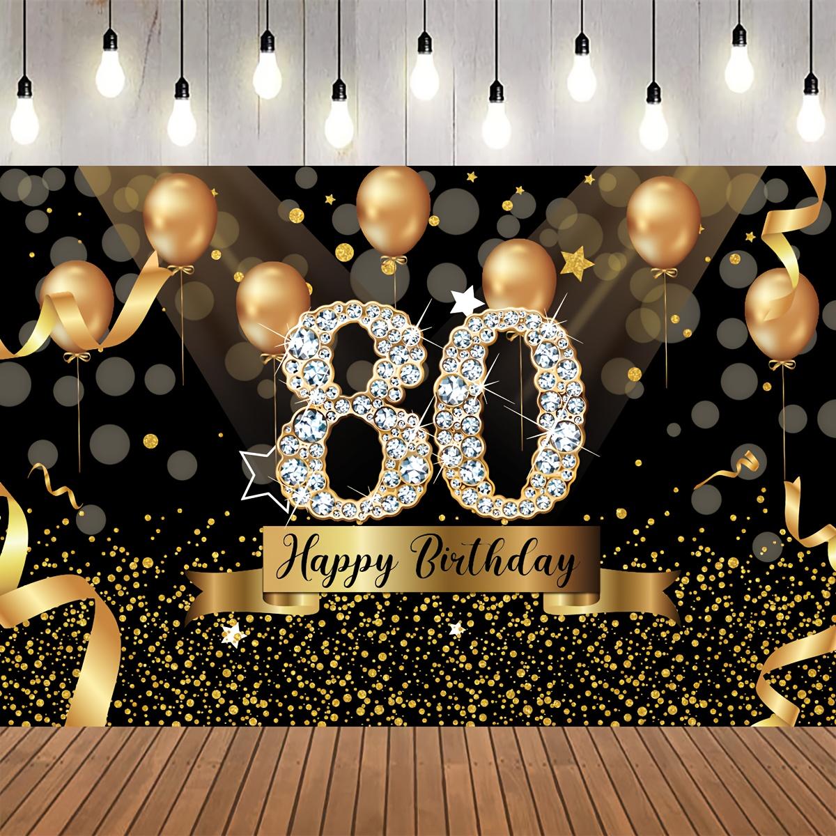 1 item Happy 80th Birthday Background - Color Gold Balloons Photography Background - 80th Birthday - Black and Gold Party 100x150cm