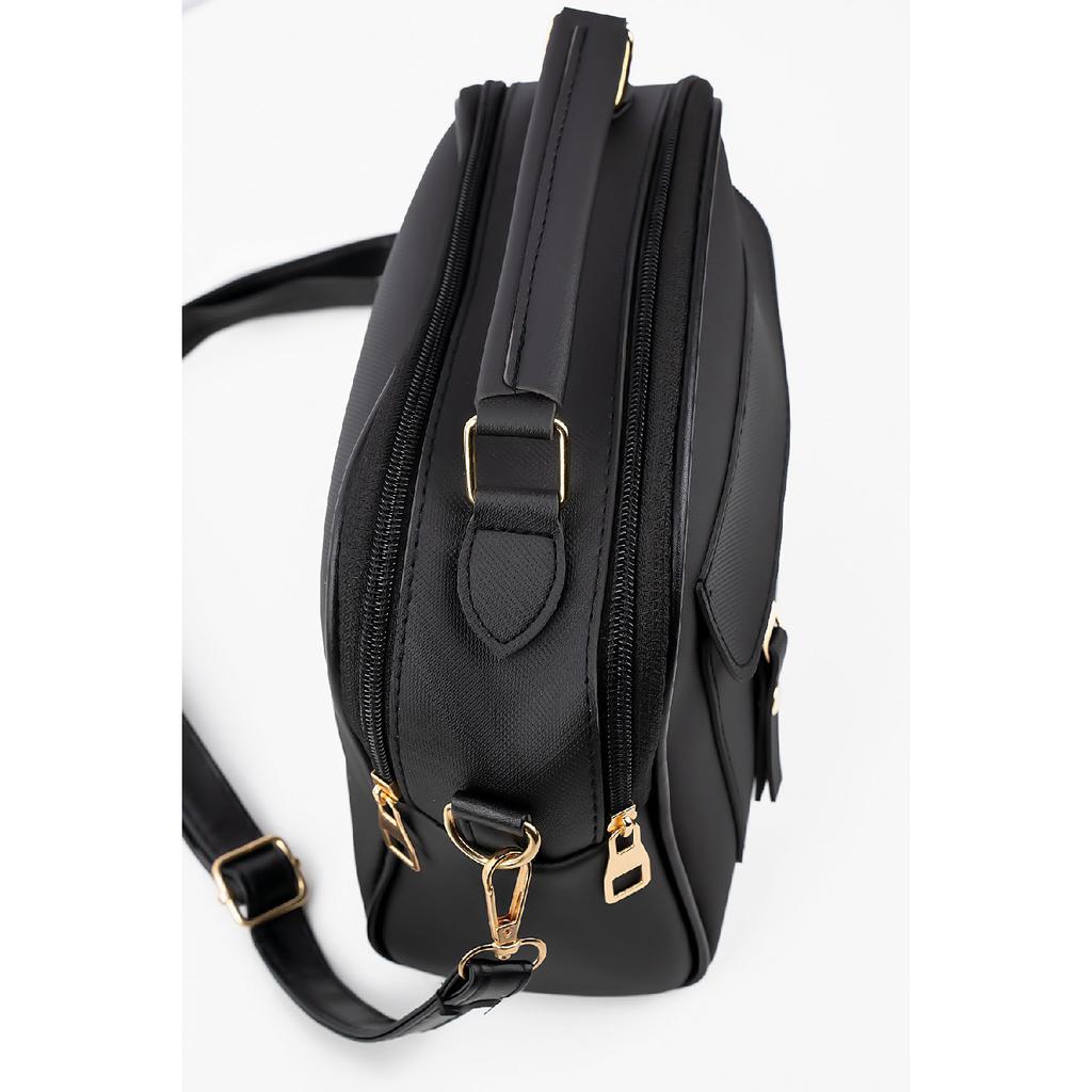 Damen-Hand- und Umhängetasche aus schwarzem Lacost-Leder mit 3 Fächern und verstellbarem Riemen