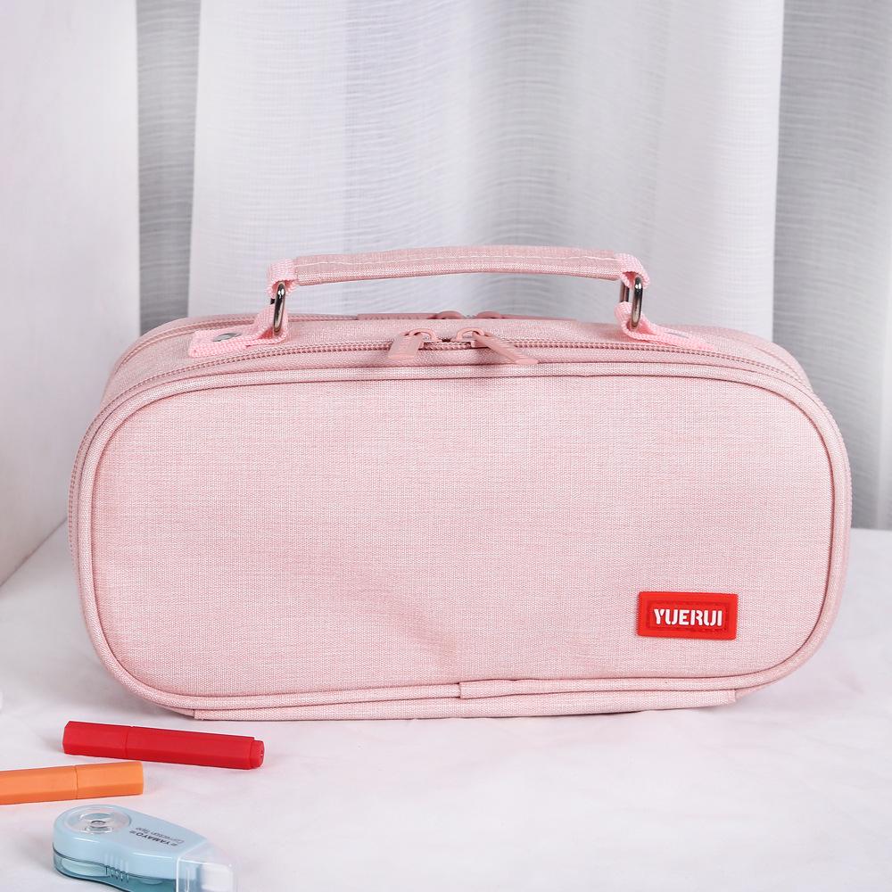 Large Capacity Double Zipper Canvas Pencil Case - Simple, Portable, Double Layer for Junior High Students