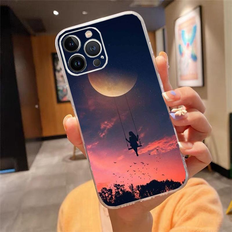 Phone Case For Iphone 17 Pro Max Air 16 15 14 13 Pro Max 15 16 Pro 15Plus Moon Night Planet Girl