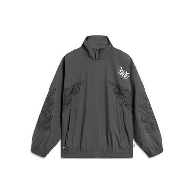 Li Ning Badfive Casual Ζακέτα Αθλητική Φλόγα Τσάι Εκτύπωση Γράμματος Όρθιος Γιακάς Φαρδιά Ανδρικό Μπουφάν Σκούρο Γκρι AFDT909-1