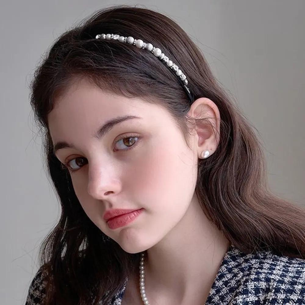 Half Pearl Ball Crystal Hairband LFHB0463 Gold