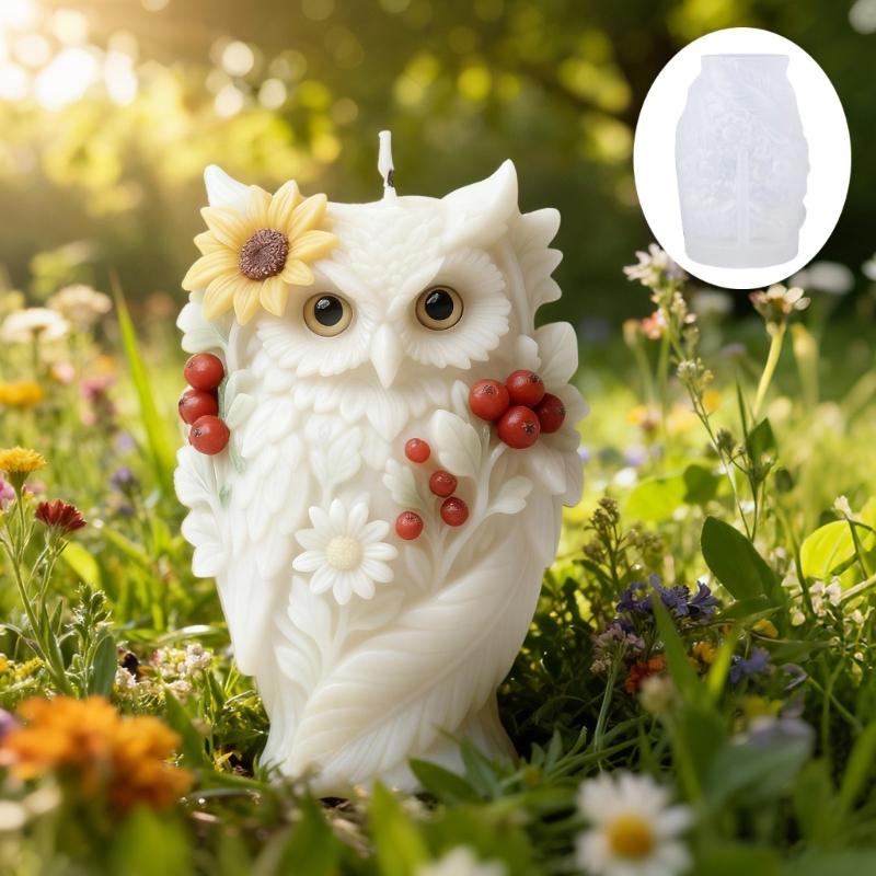 Moule en Silicone Forme Chouette Florale pour Bougie Silicone Alimentaire Résistant à la Température pour Coulée Résine Savon Bougie Chocolat