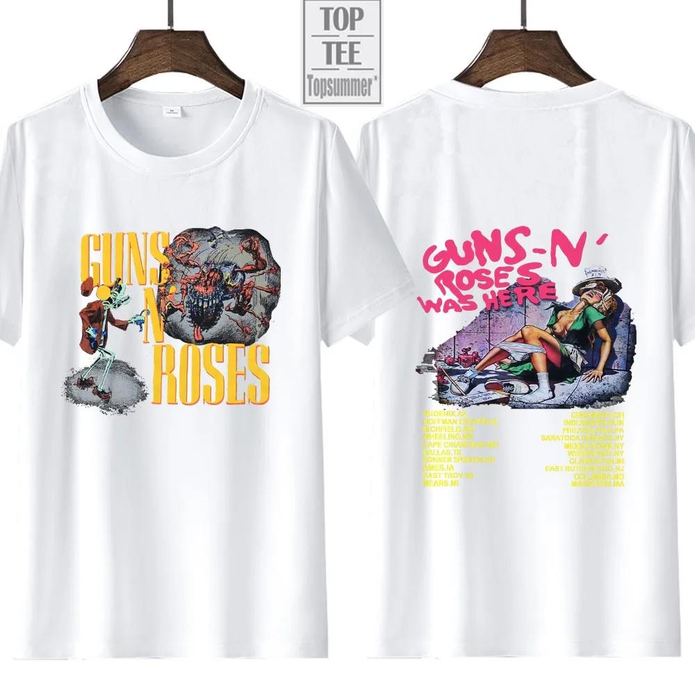 Vintage Gun N Rose Rock Band T-Shirt Here 1980 Tour T-Shirt Casual Ladies Y2K Hip Hop Streetwear Short Sleeve T-Shirt Top