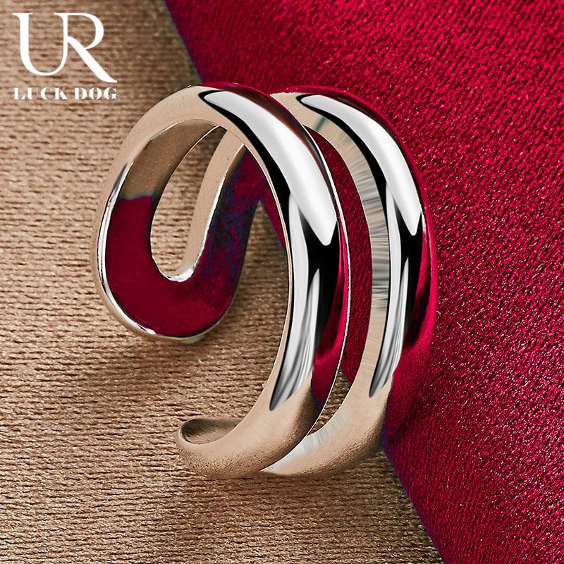 925 Sterling Silver Double Line Women's Couple Ring Fashion Wedding Jewelry