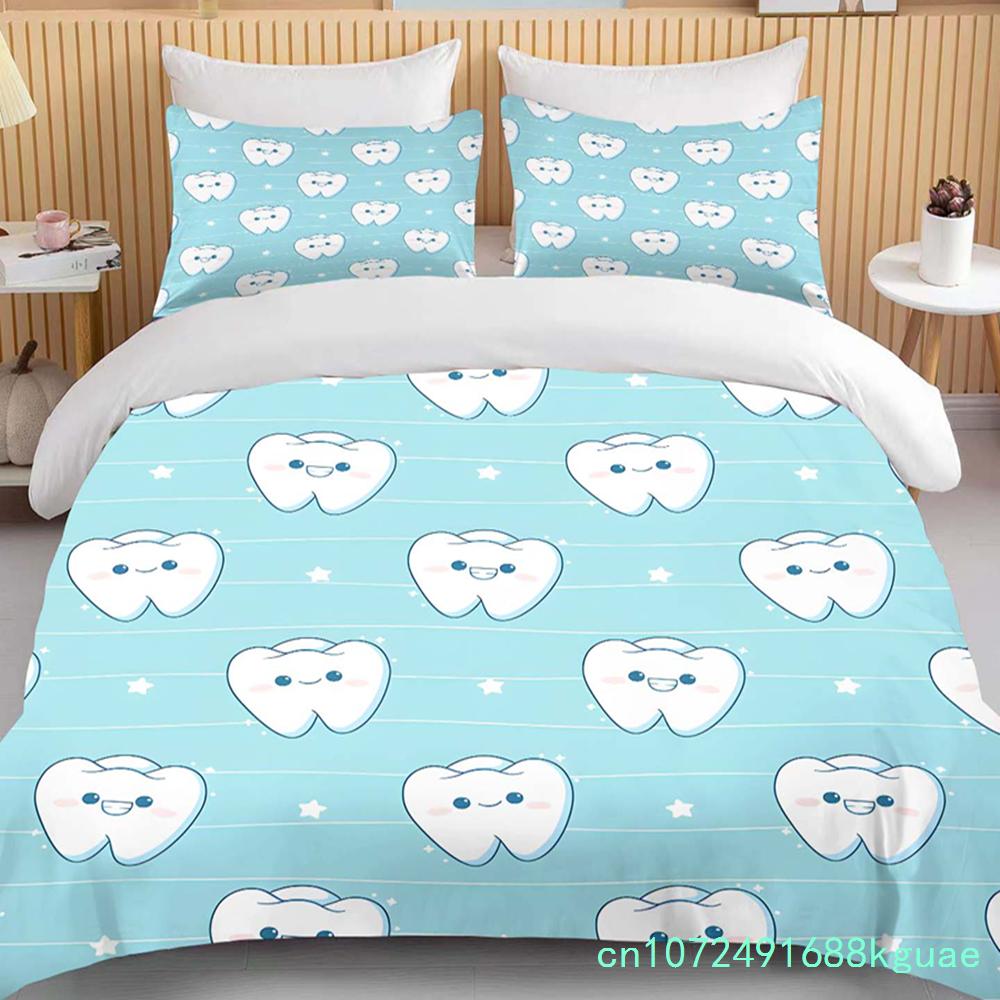 Cute Cartoon Teeth Print Bedding Set Duvet Cover 1 Duvet Cover 2 Pillowcases Adult And Children Bedding Set Luxury Bed Cover Set