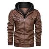 [European size] Winter men's removable hooded pu leather jacket, large size casual locomotive leather jacket for men