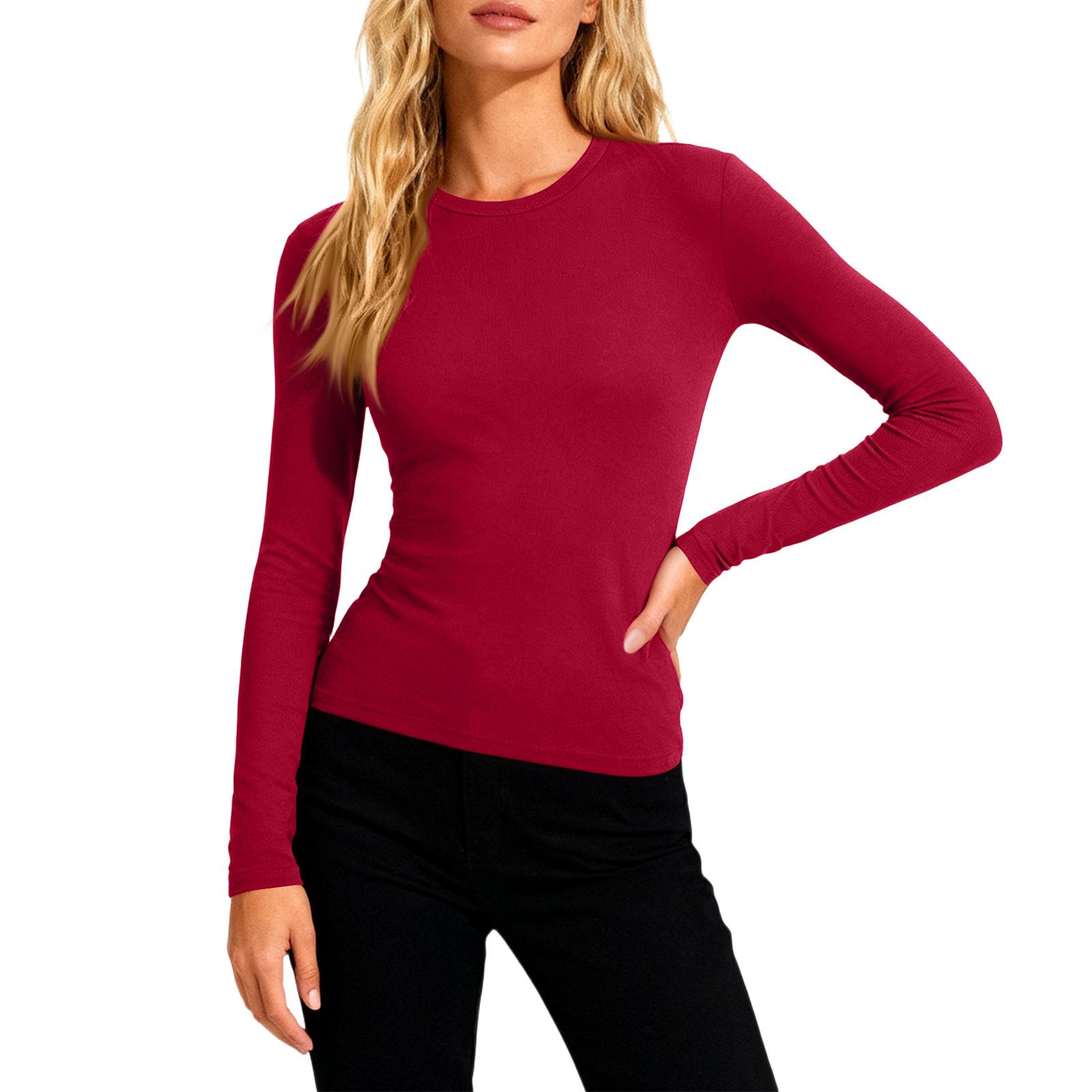 

Women s Loose Comfortable Casual Fashion Solid Color Round Neck Long Sleeve Top L