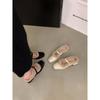 Thick Heel French Small Fragrant Wind Fluffy Slippers Women's Shoes 2025 New Autumn and Winter Bag Head Half Slippers Velvet Cotton Shoes