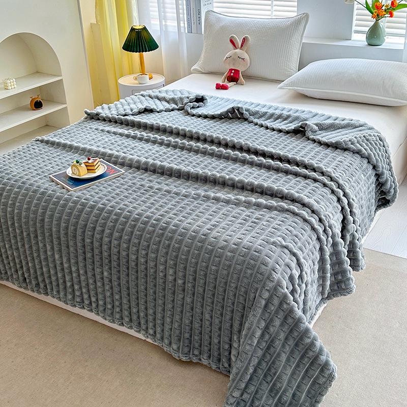 Plaid Faux Fur Rabbit Hair Striped Blanket for Sofa or Office Use