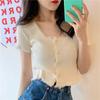 Korean Style Summer Spring Lace T-shirt Button Crop Top Slim Fit Knitted Cardigans