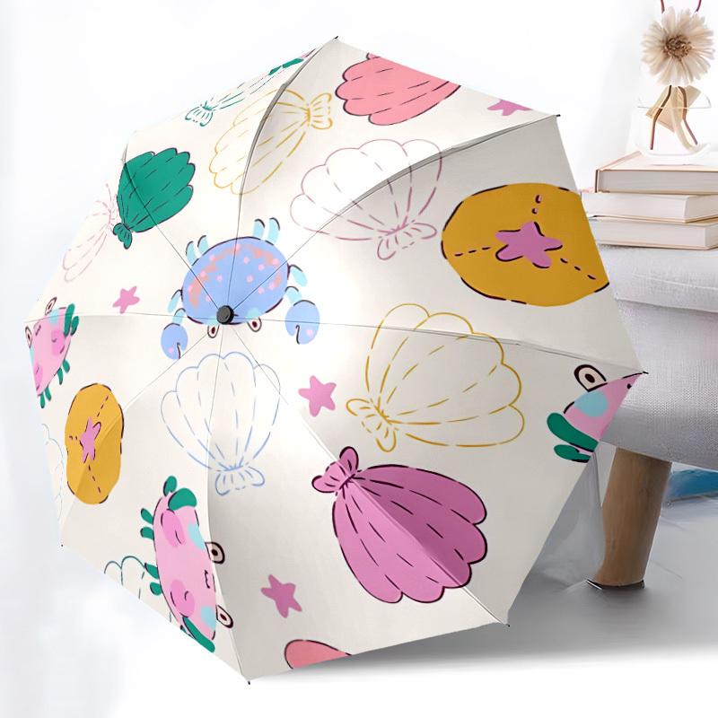 1pc Seashell Crab Automatic Opening/Closing Folding Umbrella with 8 Ribs,Windproof Portable Sunshade Umbrella Holiday gift yy260401005