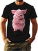 's Schwarz-Rosa Schmollendes Schwein Motiv T-Shirt - Weiches Atmungsaktives Kurzarm Rundhals Oberteil mit Süßem Lächelndem Schweinegesicht Design, Lässiges Sommer & Ganzjahres W