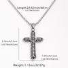 Men's Cross Pendant Necklace - 304 Stainless Steel, Retro Carved Flower Design