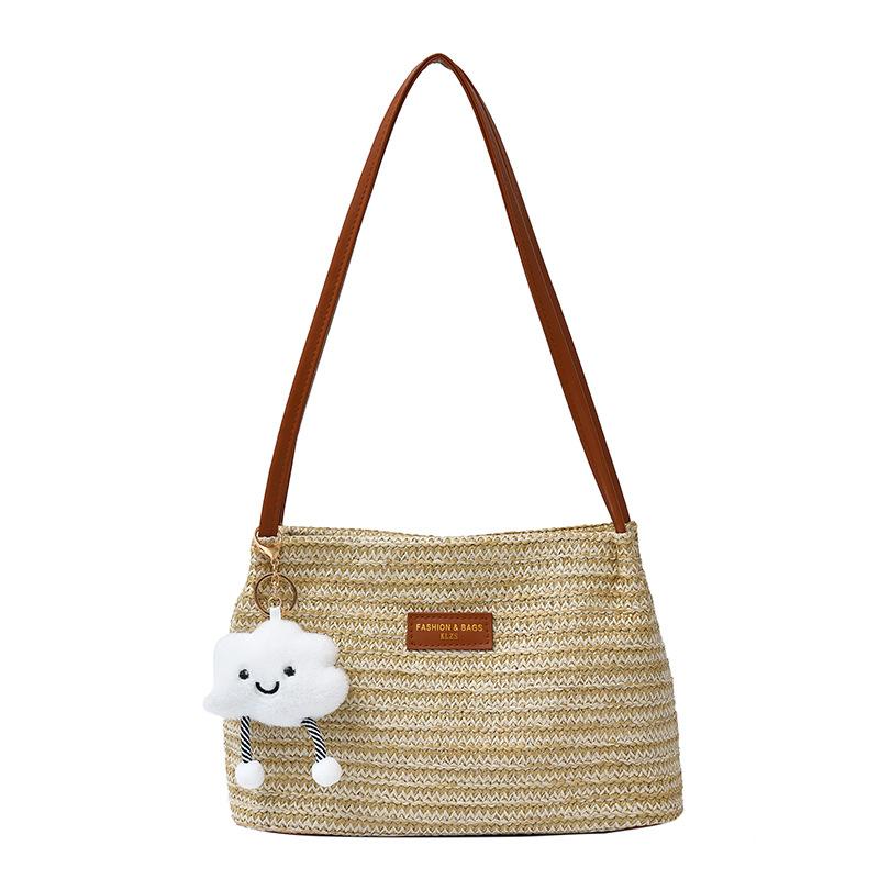 

New trendy fashion contrasting colors rainbow woven bag summer bucket bag tote bag premium shoulder messenger bag single bag хаки