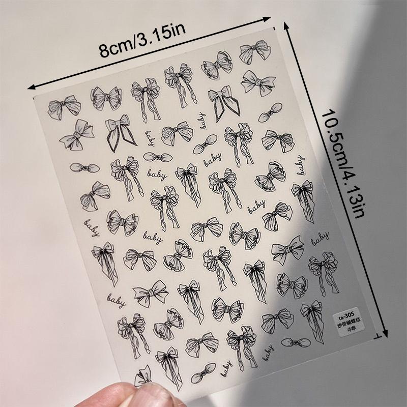 Bowtie Nail Stickers Bow Long Ribbon Tie Self Adhesive Nail Art Decorations Stickers Manicure Decals Diy Irregular Slider