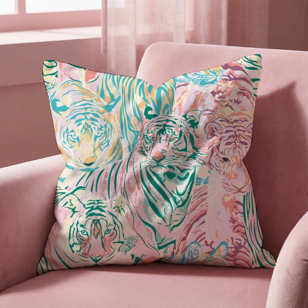 Tropical Tiger Pattern Cushion Cover Multi-Scene Pillow Cover for Home & Car - Reversible, Soft & Durable for Daily Use