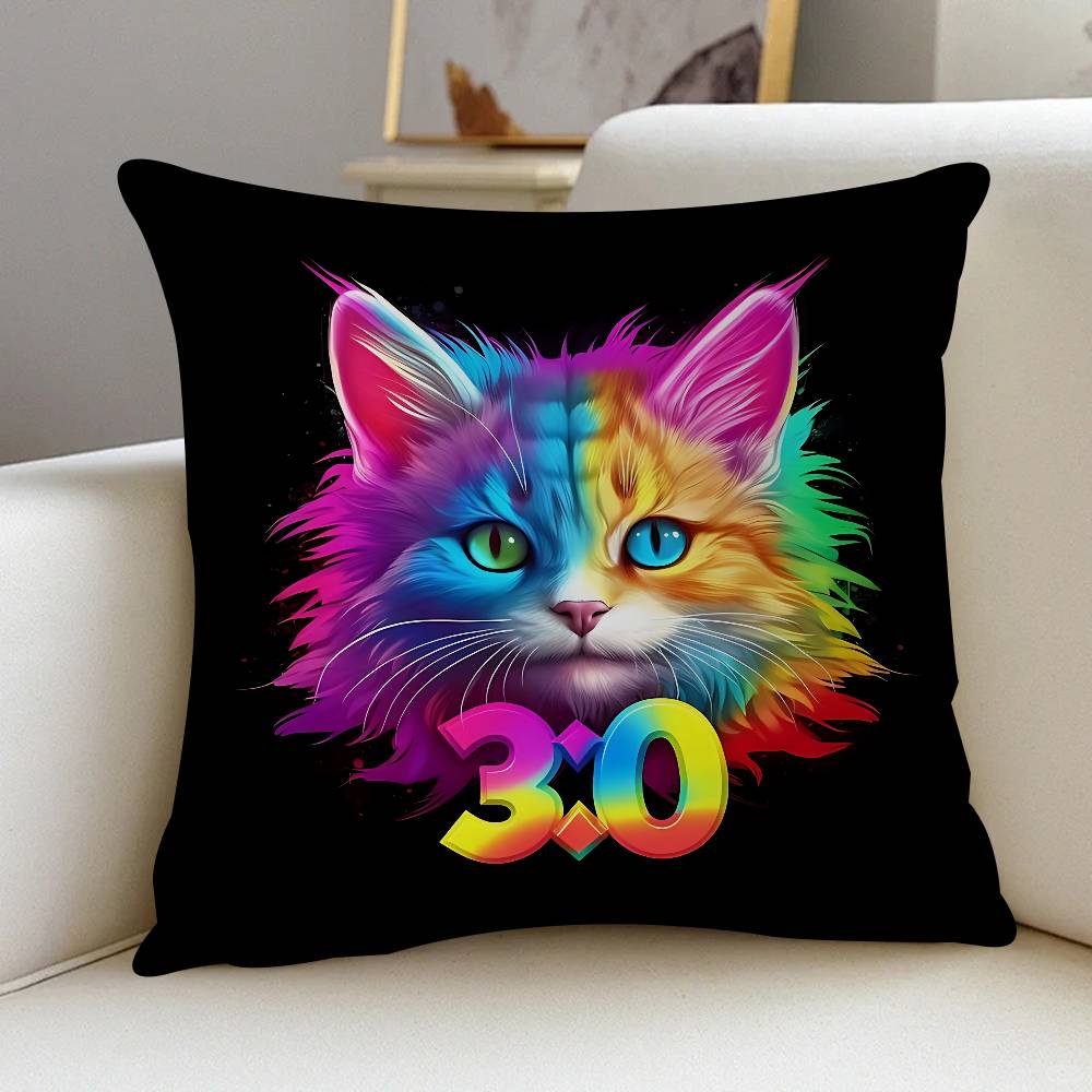 

Cute Funny Rainbow Alien Cat Pillow Gifts Home Office Furnishings Bedroom Sofa Car Cushion Cover Case 45x45cm 12x12Inch