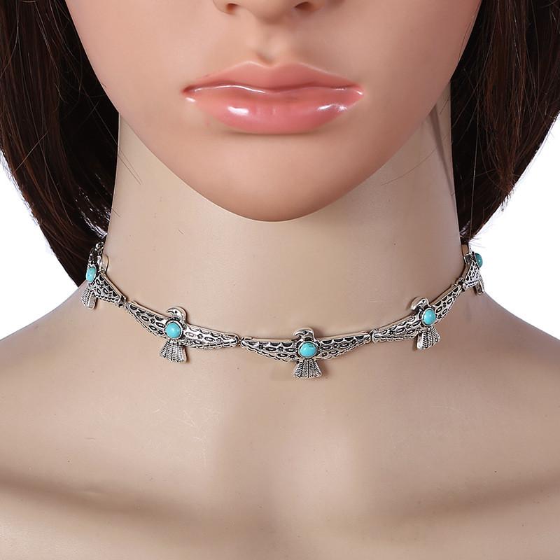 Vintage Alloy Collar With Bird Design Artificial Turquoise Decor For Gift Women