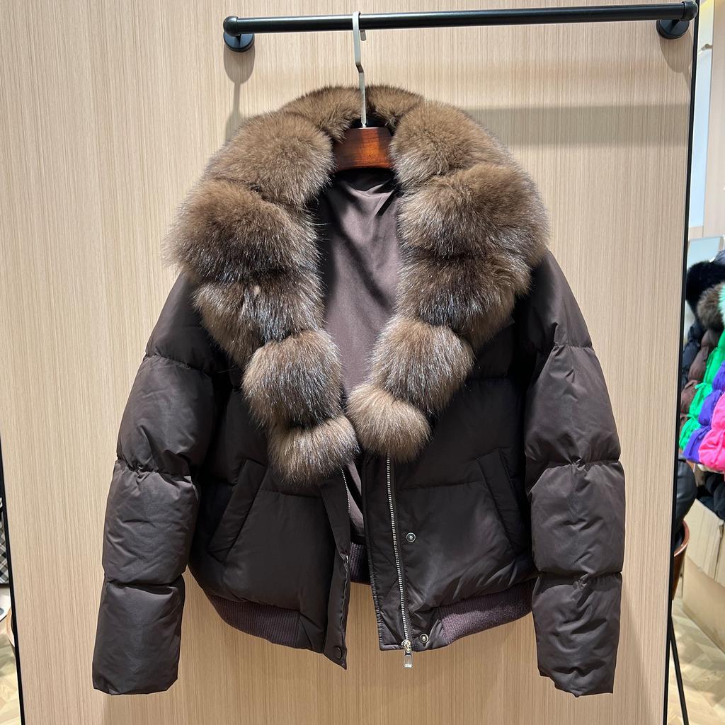 Winter New Goose Down Fox Fur Big Fur Collar Down Jacket Women's Short Fashion Thickened Warm and High Coat