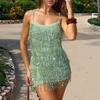 Spot summer European and American sexy flash film fringed suspender skirt party stage heavy industry short dress
