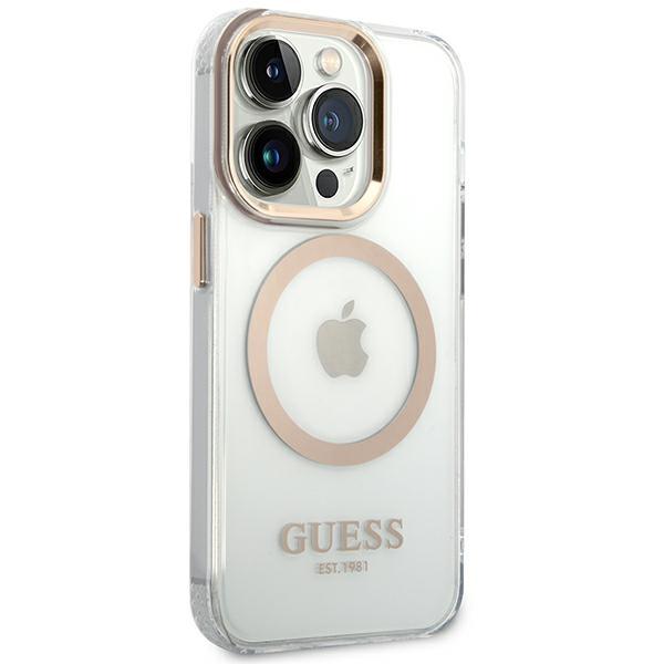 Guess Guhmp14Xhtrmd Iphone 14 Pro Max6,7 Złoty/Gold Twarde Etui Metalowa Ramka Magsafe