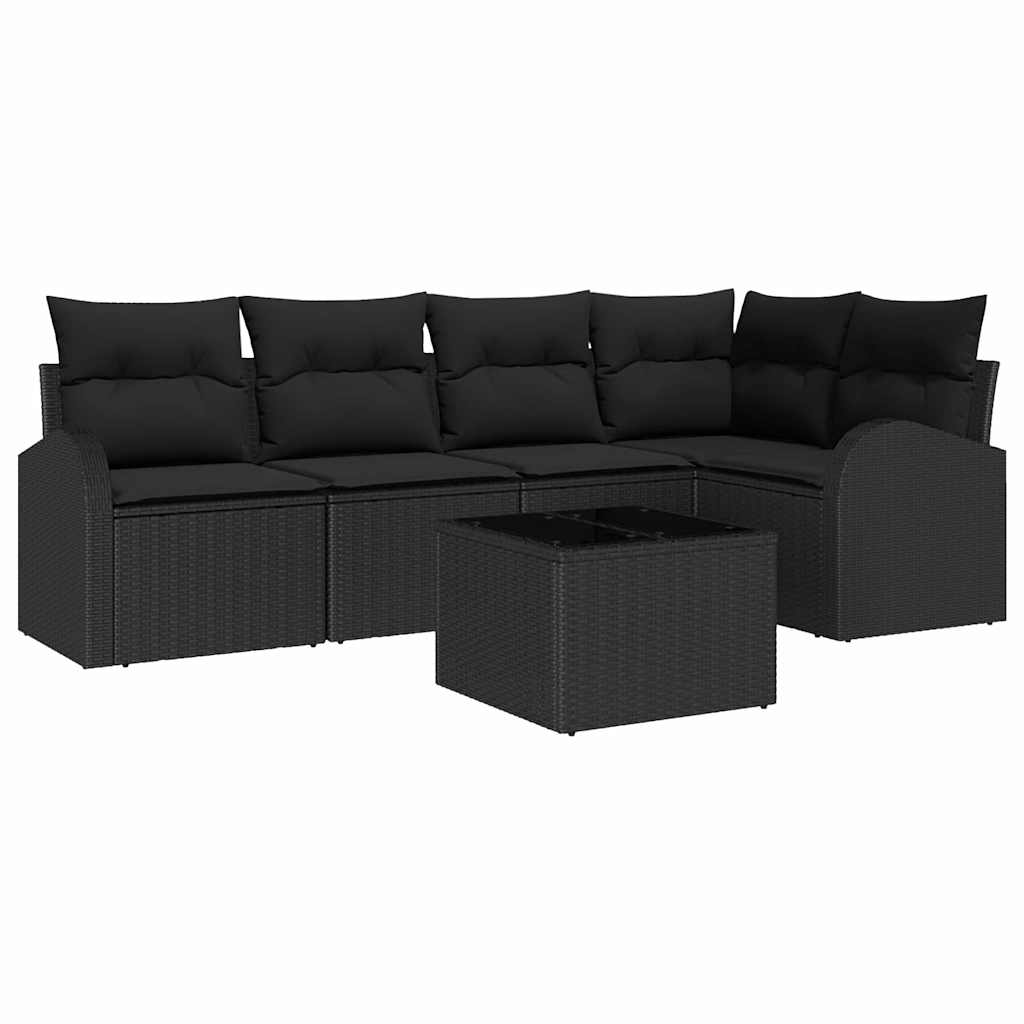 Outdoor Sofa Set with Cushions Black Polyester
