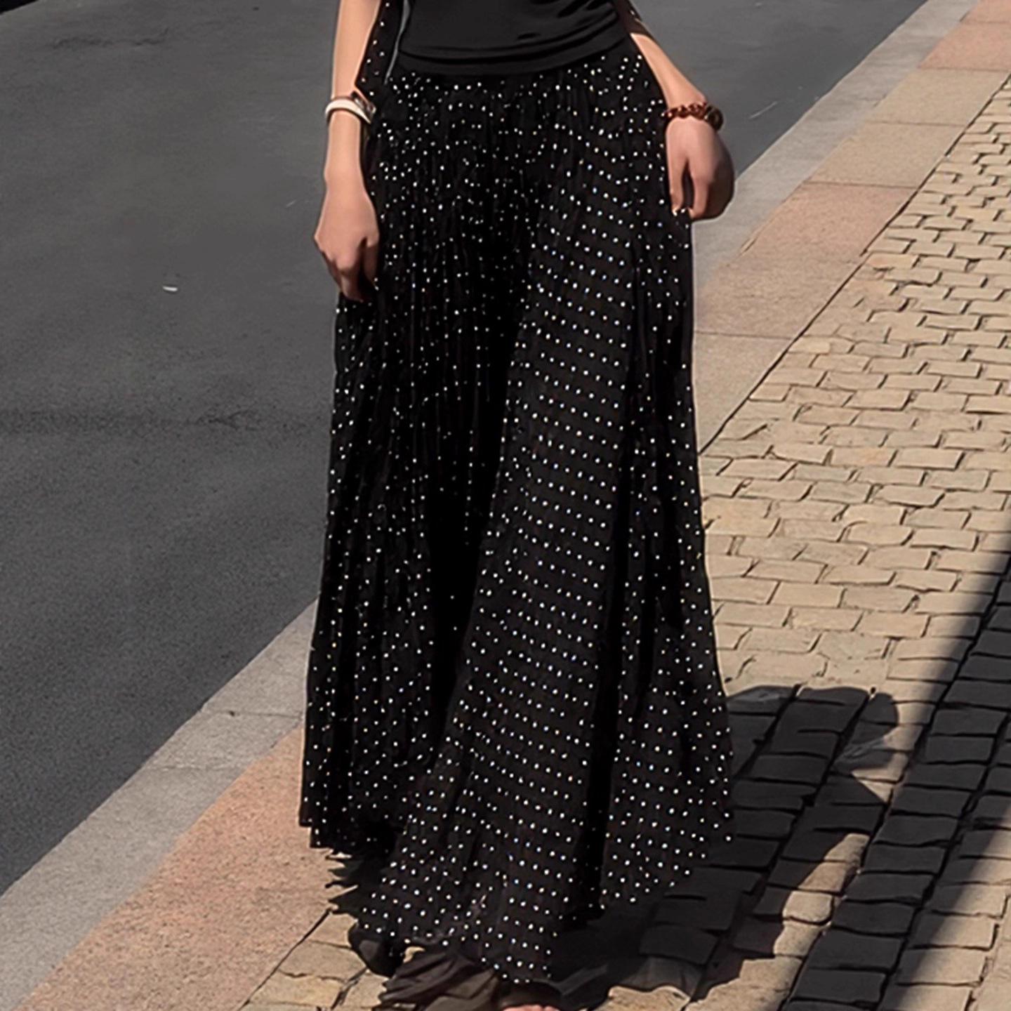 

French Polka Dot High Waist Beach Dress - Black XL чорний