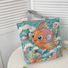 Cartoon Canvas Tote Bag Large Capacity Embroidered Floral For Casual Travel