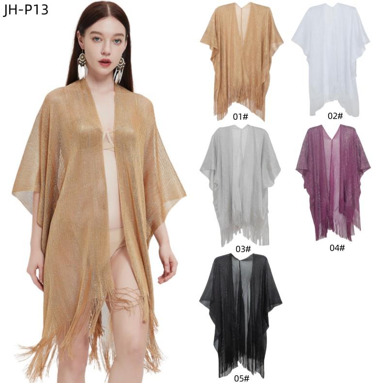 European & American Style Gold and Silver Tassel Cape - Women's Transparent Summer Shawl