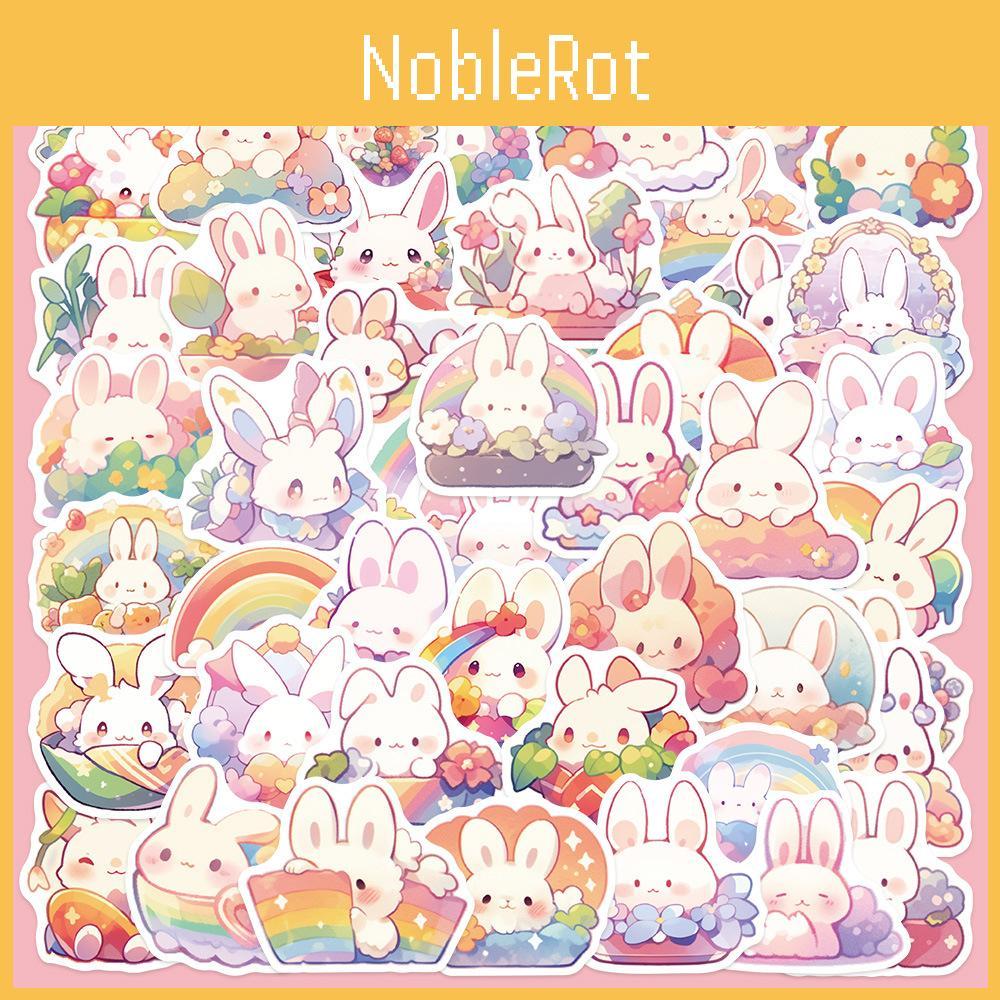 Diy Sticker Set 50 Cartoon Bunny Decals In Rainbow Colors Perfect For Decorating Suitcases Notebooks And Phone Covers