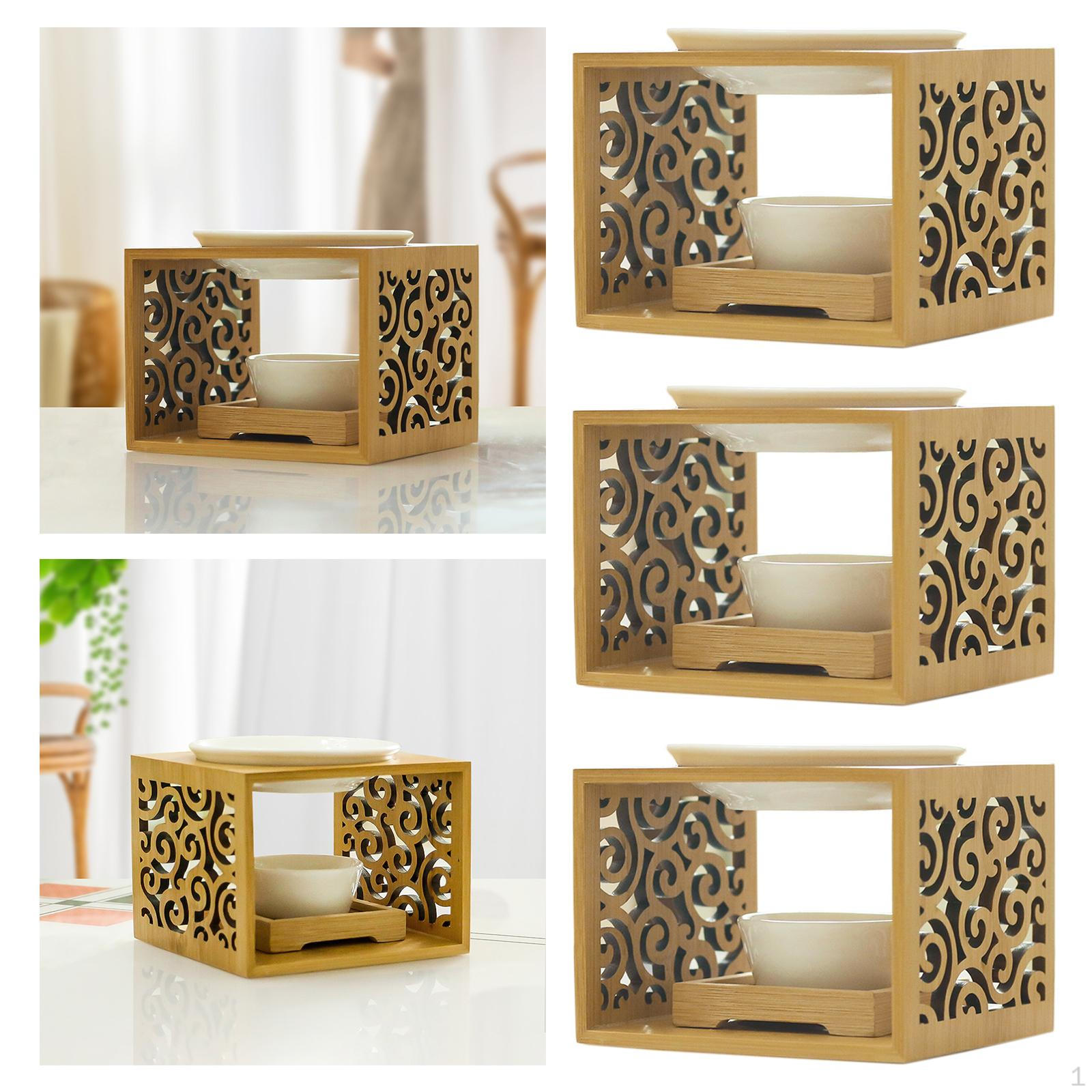 

3x Ceramic Essential Oil Burner Diffuser, Hollowing Floral Tea Light Holder Warmer, Holiday Home