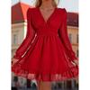 European and American Women's Clothing French Long-sleeved Elegant V-neck Dress Chiffon Ruffle Edge High Waist Slim Temperament Short Skirt