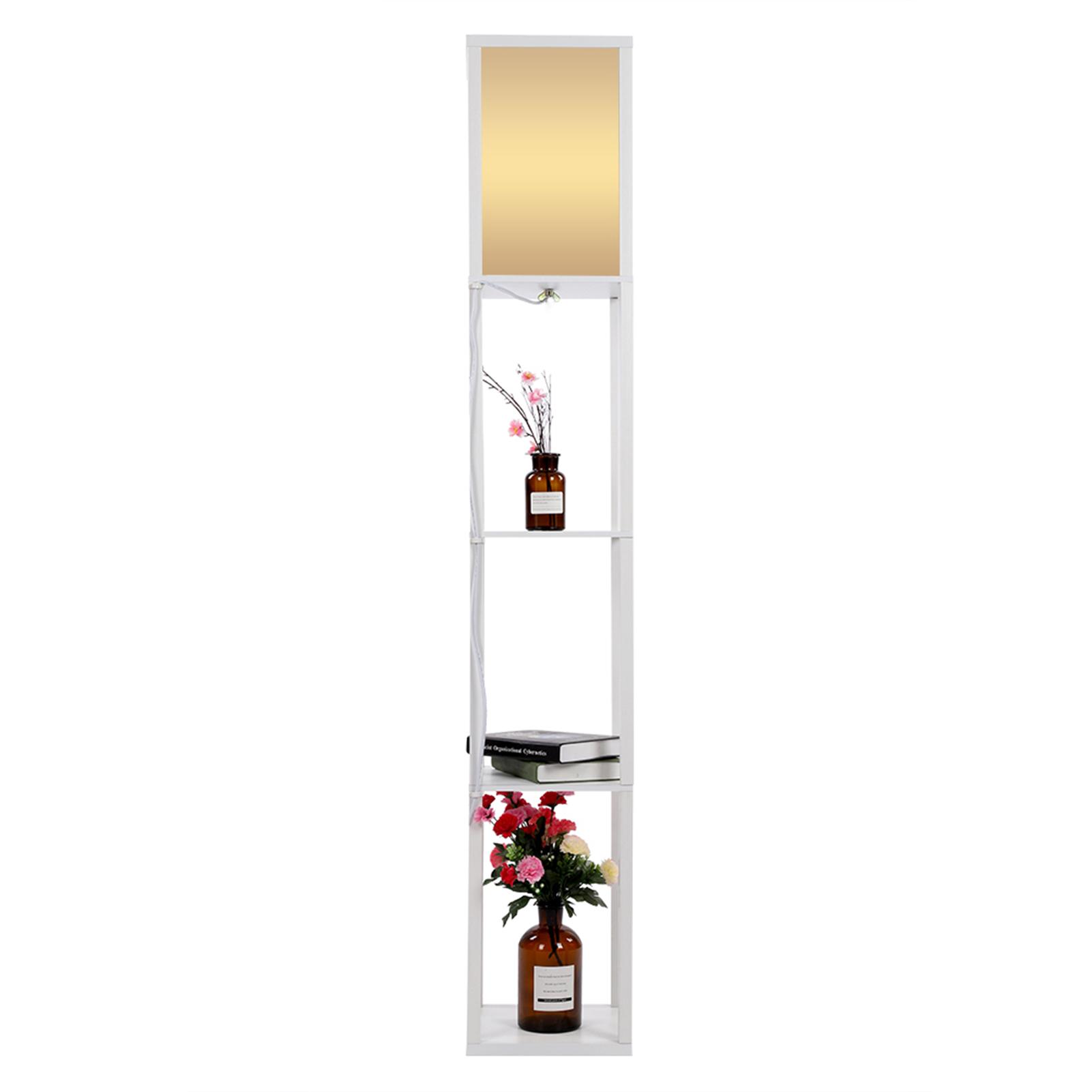 Modern Oak Wooden Fabric Floor Lamp with Built In Shelving Units for Lounges Hallway   Black