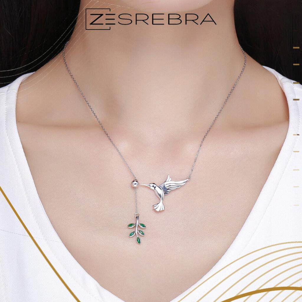 Hummingbird Branch Chain, 925 , Cubic Zirconia, Pendant, Hanging