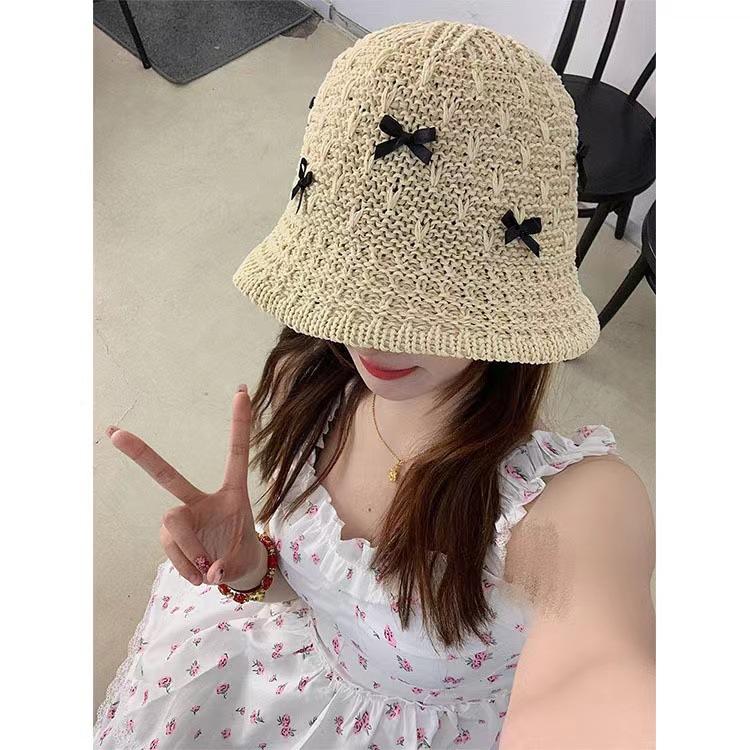 Korean Dongdaemun Butterfly Bow Straw Hat Girls Sweet Cute Fisherman's Beach Travel Sunscreen