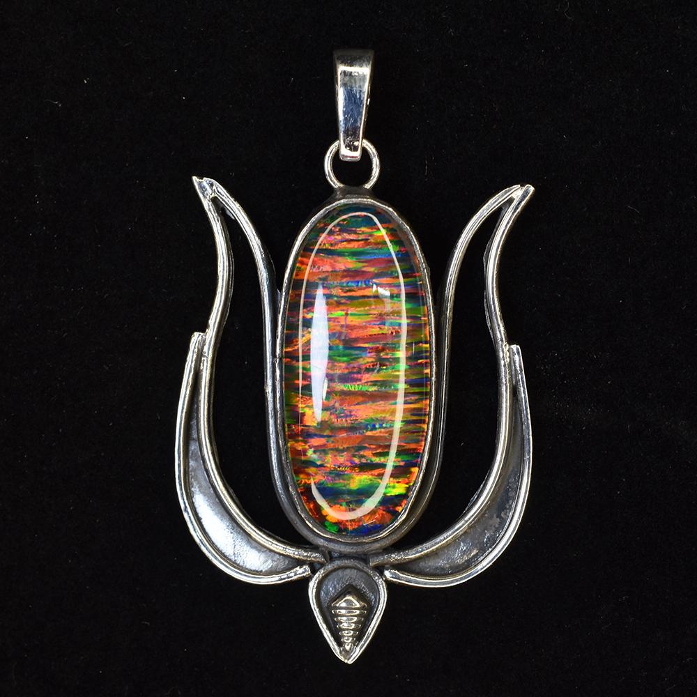 Natural Opal Pendant 53 ct 925 Sterling Silver Oval Birthstone October Birthday Birthstone