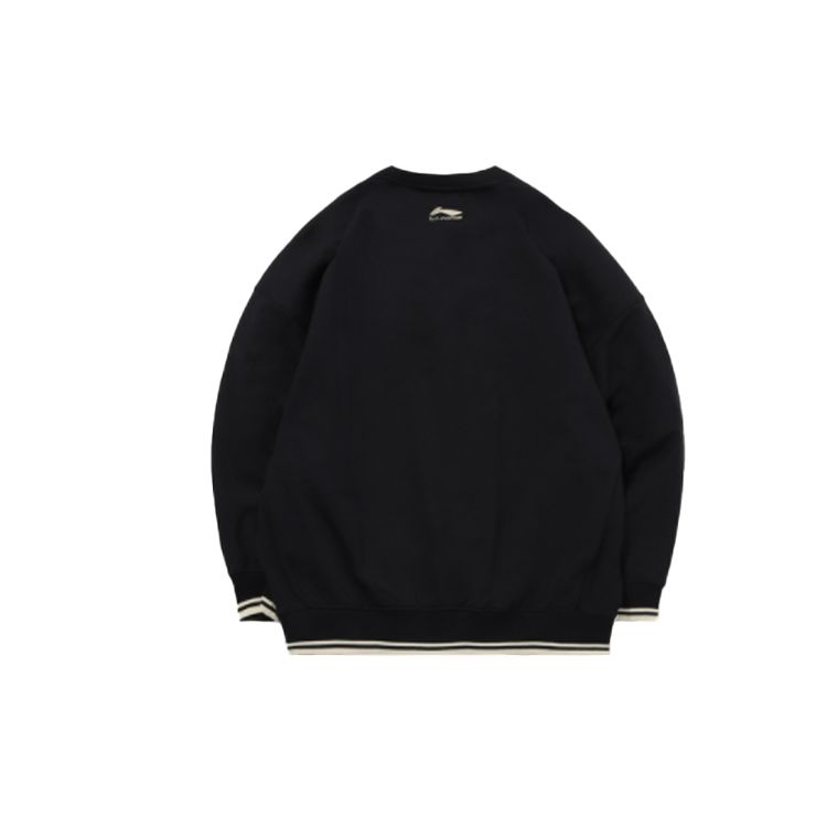 Li Ning Text Logo Casual Sports Crew Neck Sweatshirt Men Sweatshirt Standard-Black AWDQ631-6