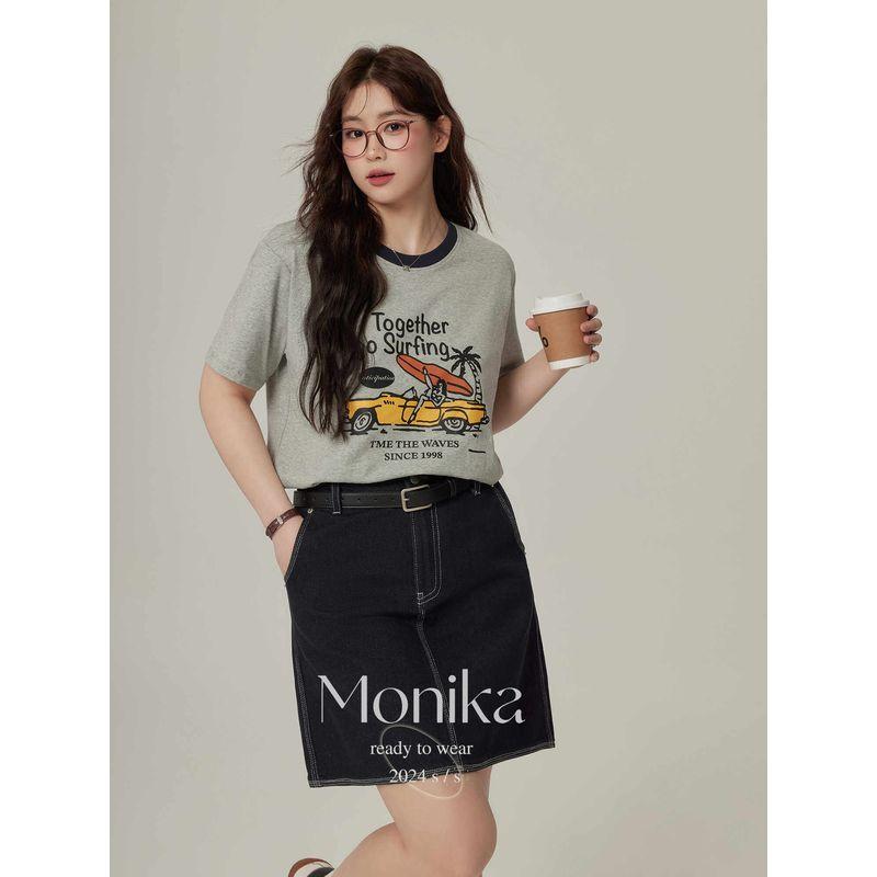 

Plus Size Plus Size Ladies Printing Color Contrast Stylish Short Sleeve T-Shirt Gray XL