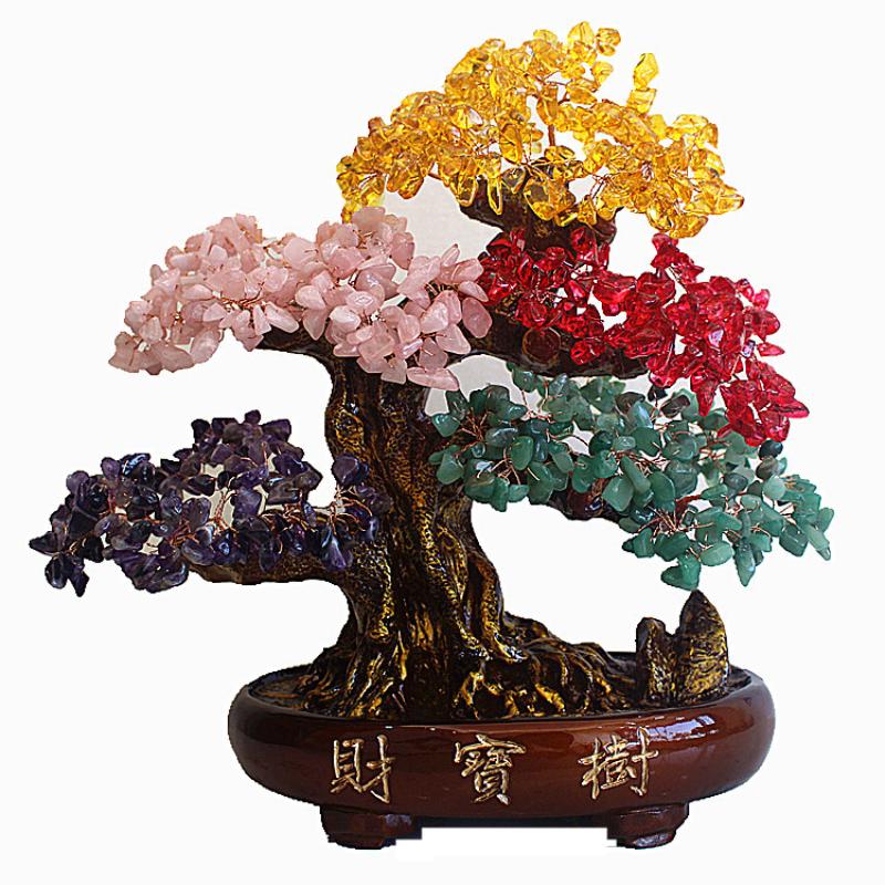 Chakra Crystal Tree with Healing Properties - Bonsai Feng Shui Money Tree for Wealth and Prosperity - 14" / 38cm