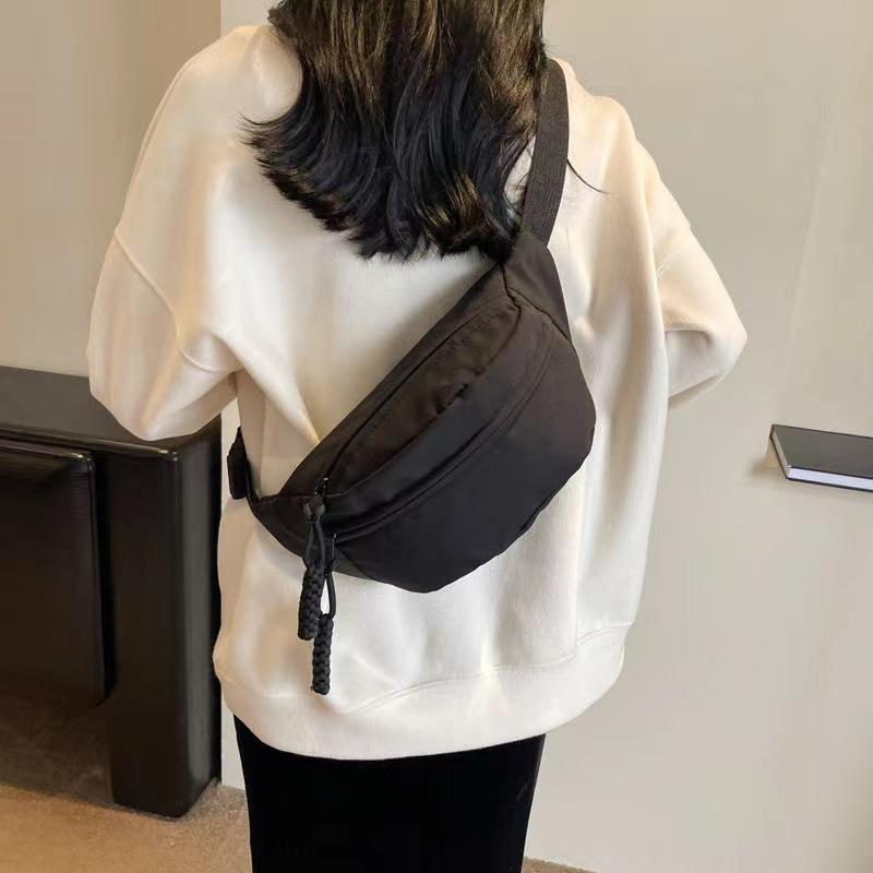 Casual Solid Color Waist Bag Soft Nylon Chest Bag Large Capacity Crossbody Bag Women Outdoor Sports Travel Waterproof Sling Bag Shoulder Bag