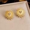 DIEYURO 316L Stainless Steel Sunny Spiked Golden Heart Stud Earrings for Women Vintage Sunburst Earrings Waterproof Jewelry Gift