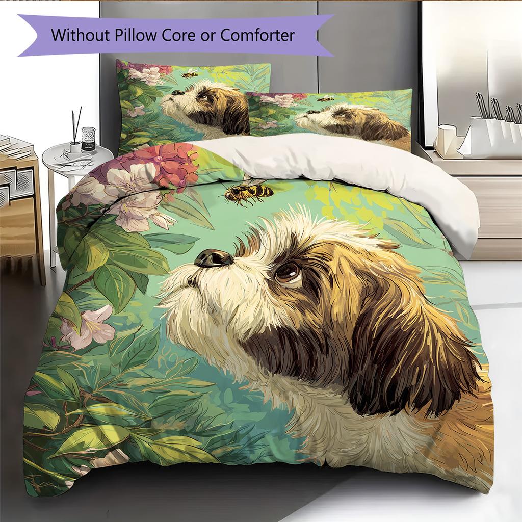 Bee Dog Pattern Bedding Quilt Set  Home Decoration  Gift (1 * duvet cover + 2 * pillowcase  without core)
