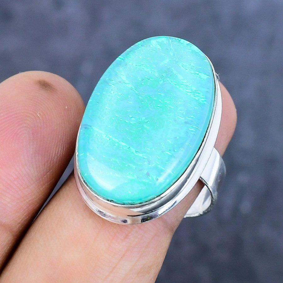 Natural Blue Triplet Opal 925 Sterling Silver Jewelry Ring Size 9.5 F6J88