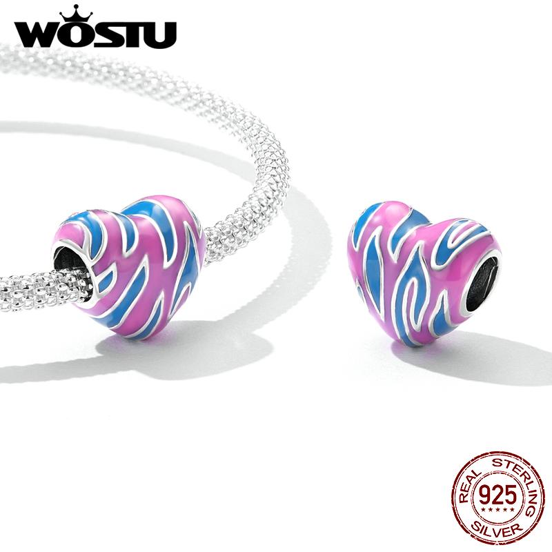

WOSTU стерлингового серебра 925 пробы контрастного цвета сердце любовь подвеска из бисера подходит оригинальный браслет ожерелье для женщин ювелирные изделия 925 silver