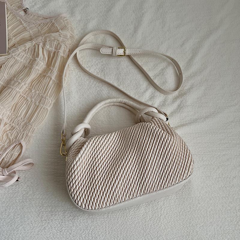 Minimalistisk Tekstureret Vævet Håndtaske Med Knudehåndtag Design Ensfarvet Magnetisk Lås Skuldertaske til Kvinder Dating Skulder Håndtaske