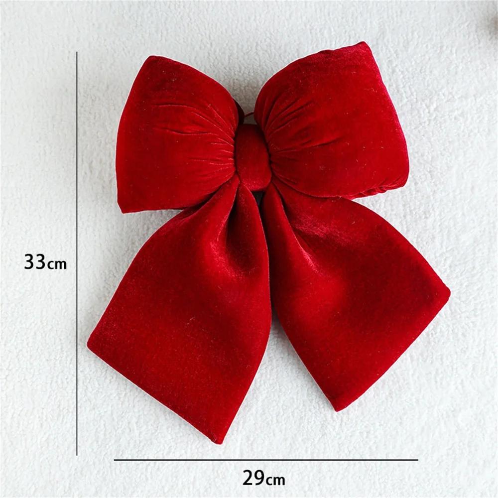Christmas Bow Decoration Velvet Red Bow Knot Baubles Hanging Ornaments DIY Xmas Trees Pendant For Holiday Home Party Decorations