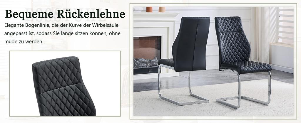 [Set of 2] Dining Chair in Black Diamond Pattern: High Backrest + Comfortable Seat Cushion, Silver-Colored Metal Frame Non-Slip and Durable