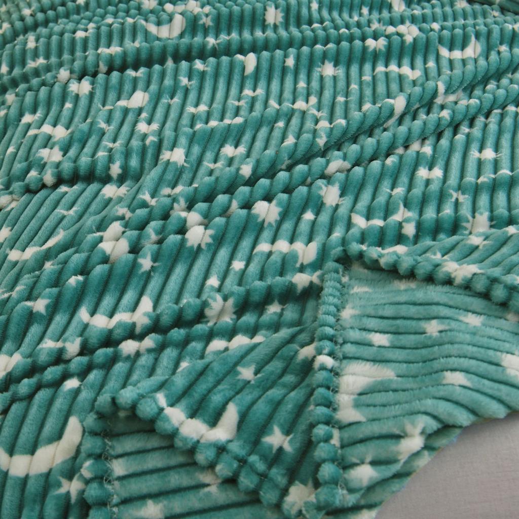 Ruffled Star and Moon Striped Blanket, Nap Blanket, Flannel Throw, All-Season Fleece Blanket, Air-Conditioning Blanket